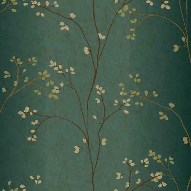 Vertical Blossoms Teal Metallic Wallpaper - York Wallcoverings - BR6224