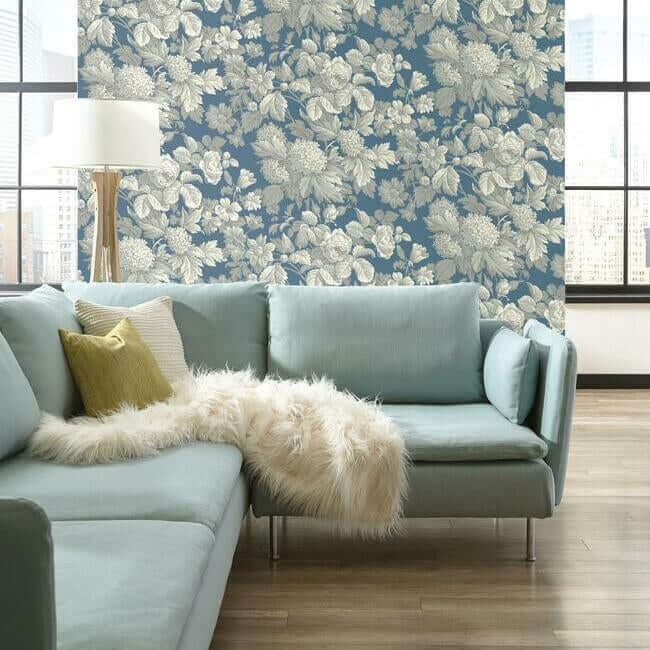 antique-floral-in-wedgewood-blue-grey-wallpaper-york-wallcoverings-kc1845 - York Wallpaper Wallpaper
