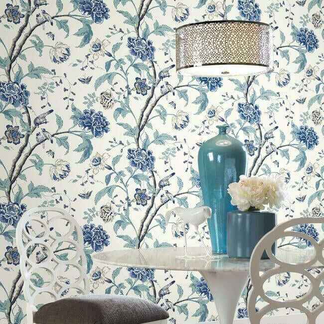 Teahouse Floral Green Wallpaper - York Wallcoverings - EB2076 - York Wallcoverings Wallpaper