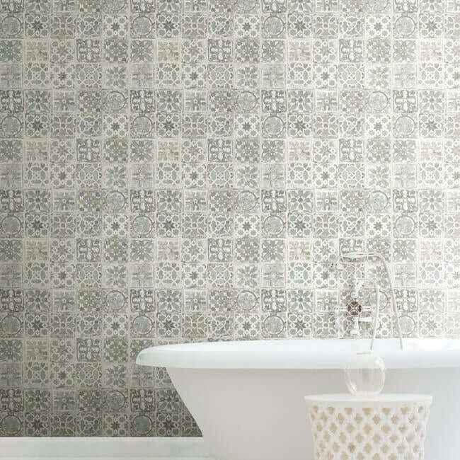 Ecaustic Tile Grey Peel & Stick Wallpaper - York Wallcoverings - PSW1301RL - York Wallcoverings Wallpaper