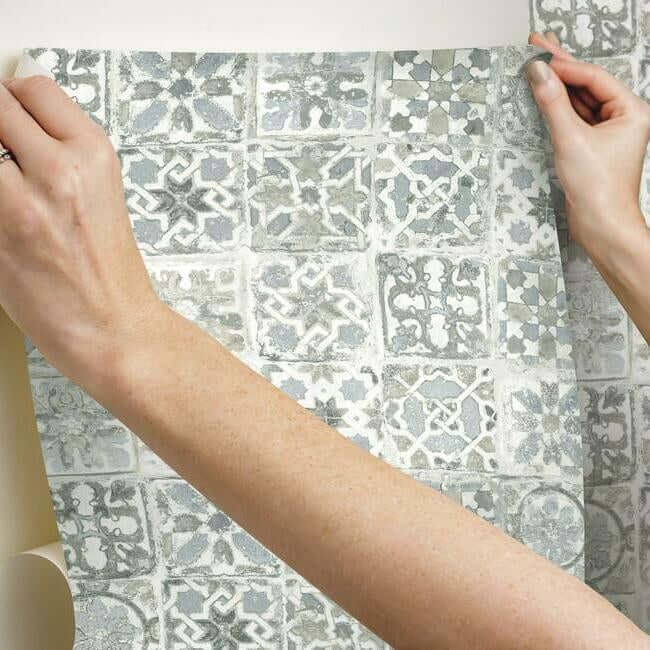 ecaustic-tile-grey-peel-stick-wallpaper-york-wallcoverings-psw1301rl - York Wallcoverings Wallpaper