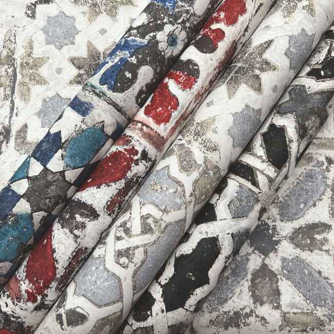 Encaustic Tile Black Peel & Stick Wallpaper - York Wallcoverings - PSW1303RL - York Wallcoverings Wallpaper