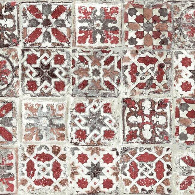 encaustic-tile-red-peel-stick-wallpaper-york-wallcoverings-psw1300rl - York Wallcoverings Wallpaper
