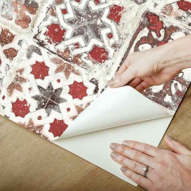 Encaustic Tile Red Peel & Stick Wallpaper - York Wallcoverings - PSW1300RL - York Wallcoverings Wallpaper