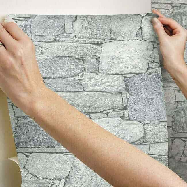 Chateau Stone Grey Peel & Stick Wallpaper - York Wallcoverings - PSW1308RL - York Wallcoverings Wallpaper