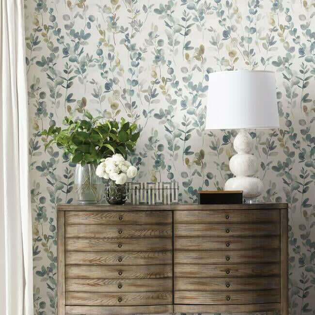 joyful-eucalyptus-turquoise-wallpaper-york-wallcoverings-os4313 - York Wallpaper Wallpaper