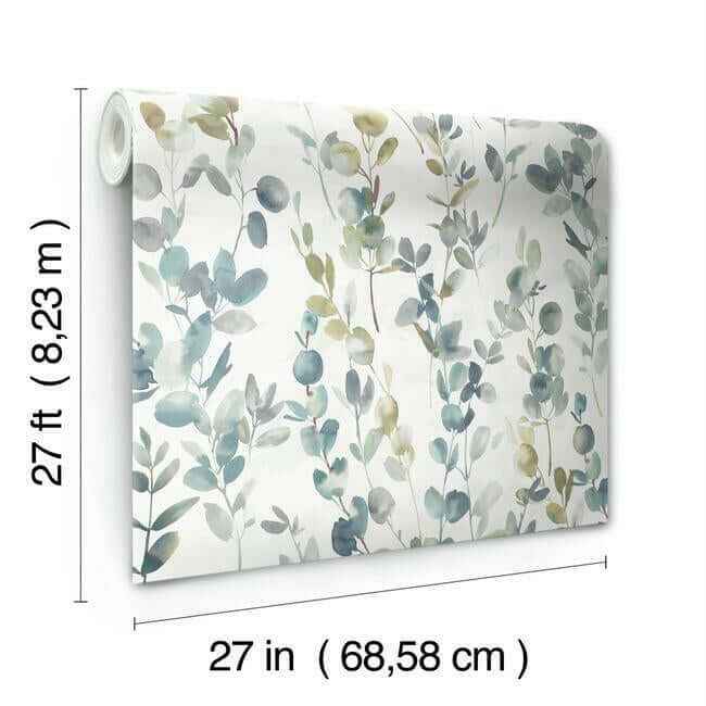 Joyful Eucalyptus Turquoise Wallpaper - York Wallcoverings - OS4313 - York Wallcoverings Wallpaper