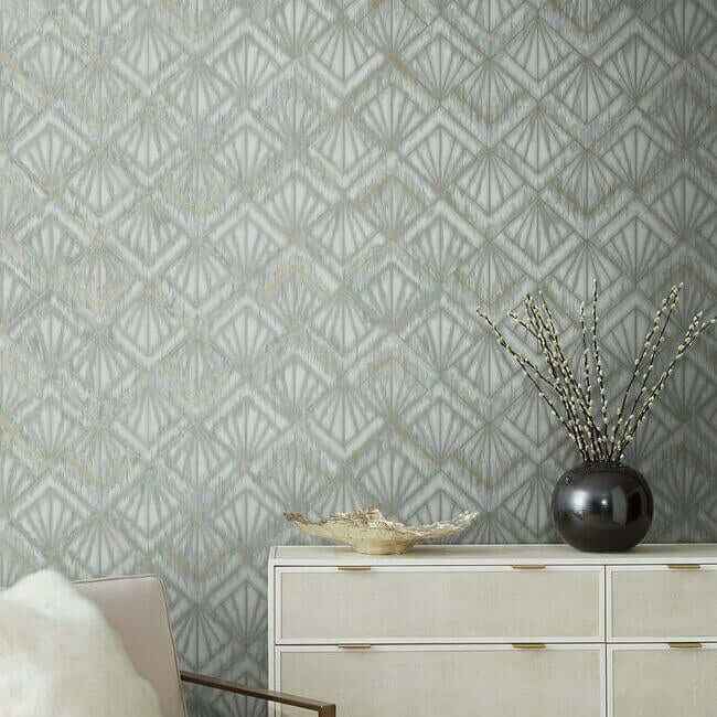 Modern Shell Blue & Grey Wallpaper - York Wallcoverings - OS4274 - York Wallcoverings Wallpaper