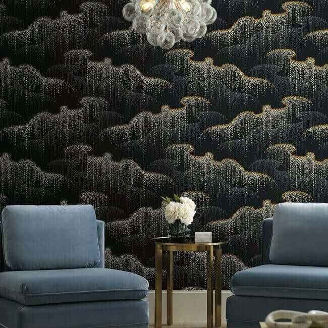 Moonlight Pearls Black Wallpaper - York Wallcoverings - OS4261 - York Wallcoverings Wallpaper