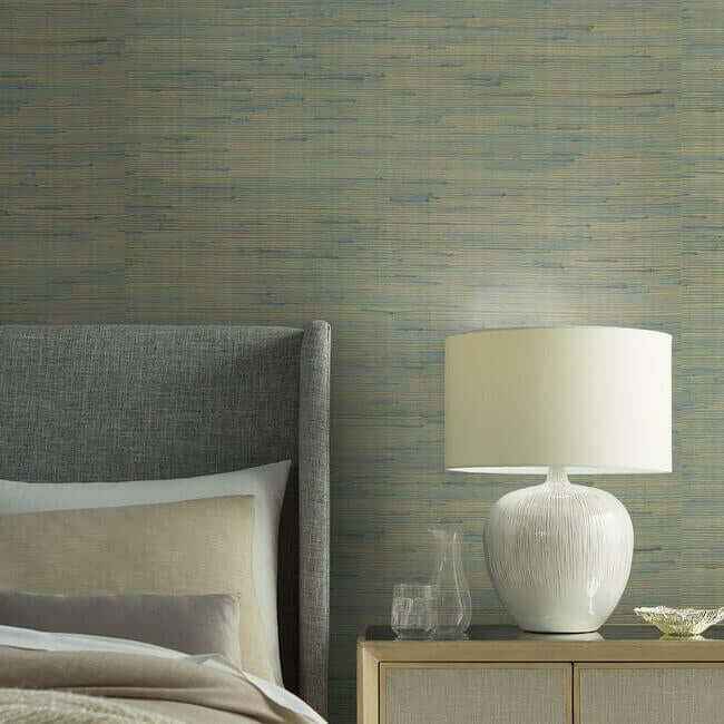 Jute Gold & Blue Metallic Wallpaper - York Wallcoverings - OS4326 - York Wallcoverings Wallpaper
