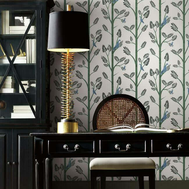 aviary-branch-blue-green-peel-stick-wallpaper-york-wallcoverings-psw1237rl - York Wallpaper Wallpaper