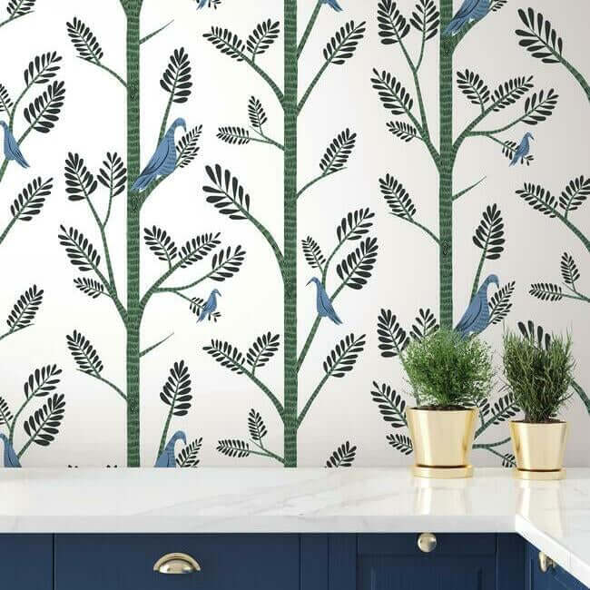 aviary-branch-blue-green-peel-stick-wallpaper-york-wallcoverings-psw1237rl - York Wallpaper Wallpaper