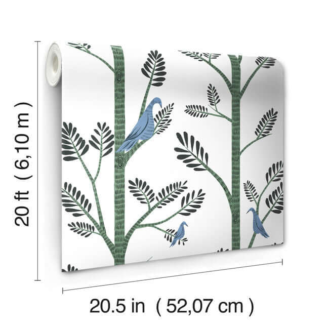 aviary-branch-blue-green-peel-stick-wallpaper-york-wallcoverings-psw1237rl - York Wallpaper Wallpaper