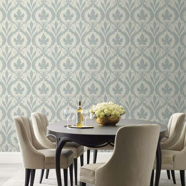 adirondack-damask-wallpaper-smokey-bluebeige-york-wallcoverings-dm4922 - York Wallcoverings Wallpaper