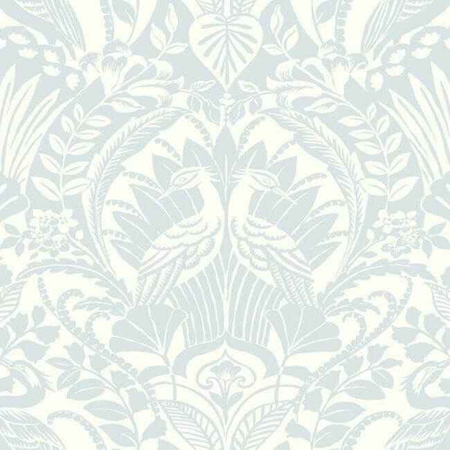 Egret Damask Wallpaper Sky Blue - York Wallcoverings - DM4999 - York Wallcoverings Wallpaper