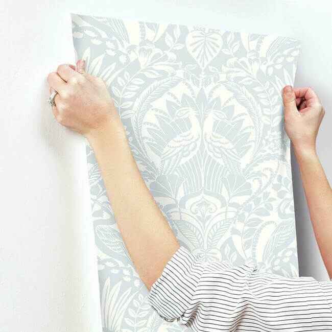 Egret Damask Wallpaper Sky Blue - York Wallcoverings - DM4999 - York Wallcoverings Wallpaper