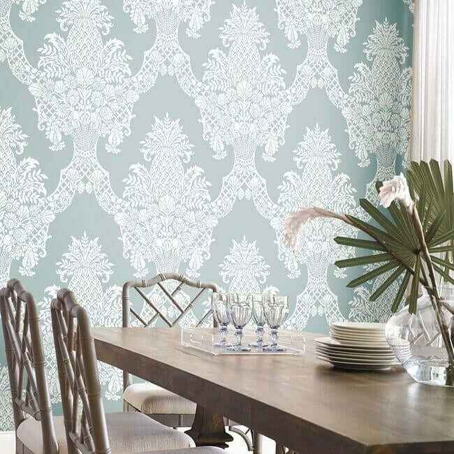Pineapple Plantation Blue Wallpaper - York Wallcoverings - DM4973