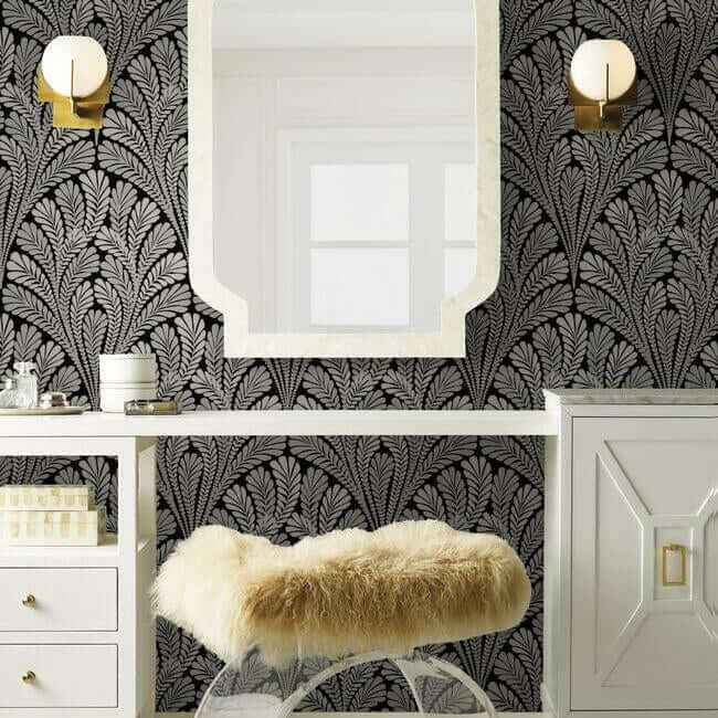 Shell Damask Black Wallpaper - York Wallcoverings - BW3951 - York Wallcoverings Wallpaper