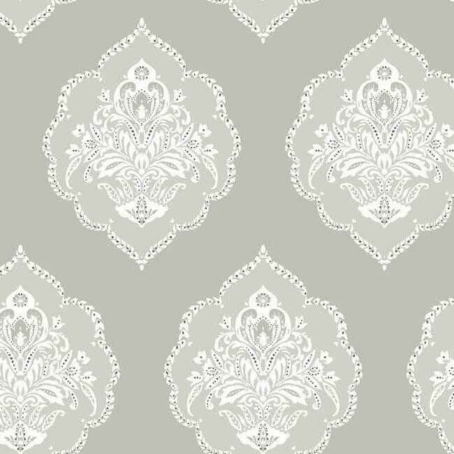 Signet Medallion Damask Grey Wallpaper - York Wallcoverings - DM4984