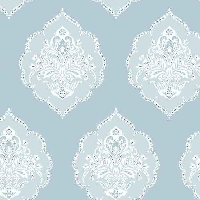 Signet Medallion Damask Blue Wallpaper - York Wallcoverings - DM4985