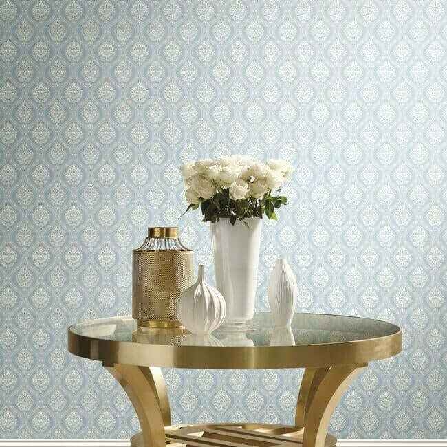 Petite Ogee Blue Wallpaper - York Wallcoverings - DM5026