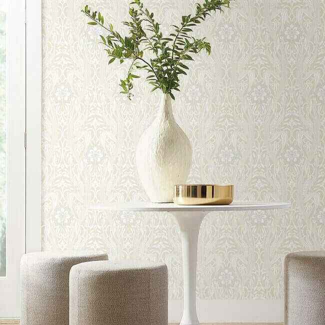 Gatsby Damask Beige Wallpaper - York Wallcoverings - DM4993 - York Wallcoverings Wallpaper