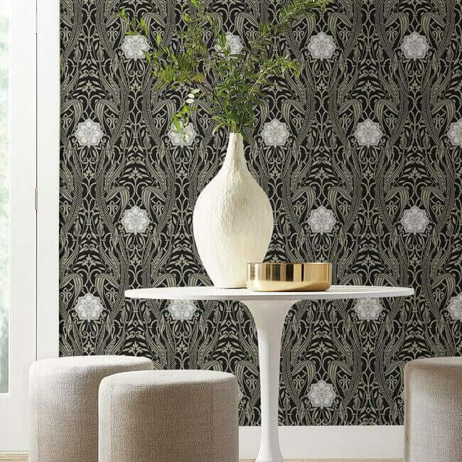 gatsby-damask-wallpaper-black-york-wallcoverings-dm4995 - York Wallcoverings Wallpaper