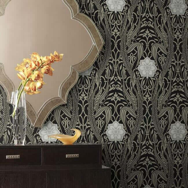 gatsby-damask-wallpaper-black-york-wallcoverings-dm4995 - York Wallcoverings Wallpaper