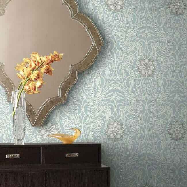 Gatsby Damask Blue Wallpaper - York Wallcoverings - DM4991 - York Wallcoverings Wallpaper
