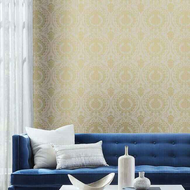 Imperial Damask Off White & Gold Wallpaper - York Wallcoverings - DM4903 - York Wallcoverings Wallpaper