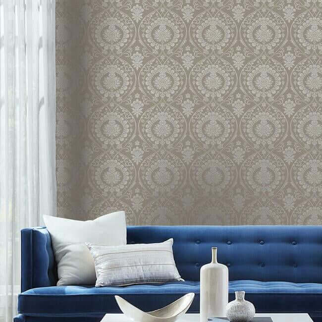 imperial-damask-beige-silver-wallpaper-york-wallcoverings-dm4902 - York Wallpaper Wallpaper