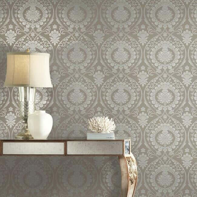 imperial-damask-beige-silver-wallpaper-york-wallcoverings-dm4902 - York Wallpaper Wallpaper