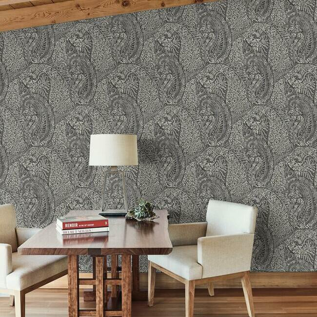 kashmir-dreams-paisley-wallpaper-black-york-wallcoverings-bo6654 - York Wallcoverings Wallpaper