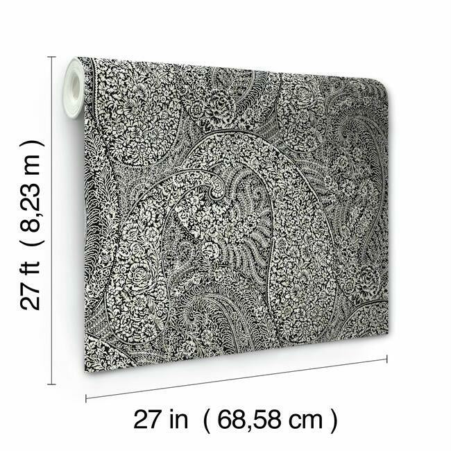 kashmir-dreams-paisley-wallpaper-black-york-wallcoverings-bo6654 - York Wallcoverings Wallpaper