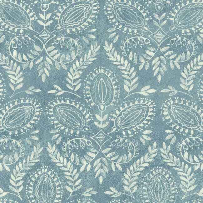 Laurel Damask Blue Wallpaper - York Wallcoverings - BO6733