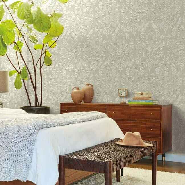 Laurel Damask Off White Wallpaper - York Wallcoverings - BO6731