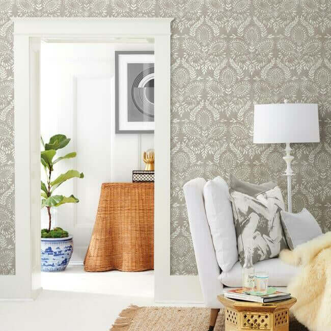 laurel-damask-brown-wallpaper-york-wallcoverings-bo6732 - York Wallpaper Wallpaper