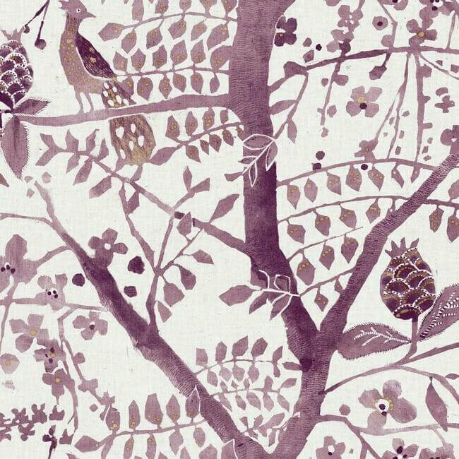 peacock-block-print-purple-wallpaper-york-wallcoverings-bo6631 - York Wallcoverings Wallpaper