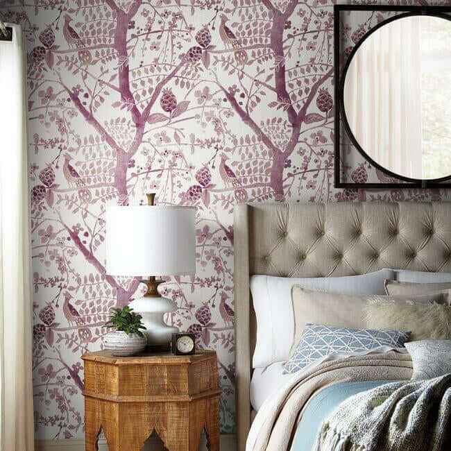 Peacock Block Print Purple Wallpaper - York Wallcoverings - BO6631