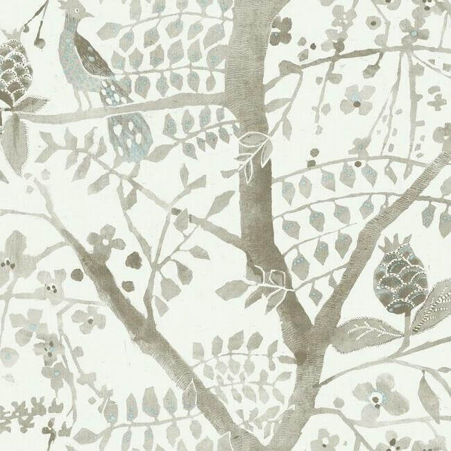 peacock-block-print-off-white-wallpaper-york-wallcoverings-bo6635 - York Wallcoverings Wallpaper