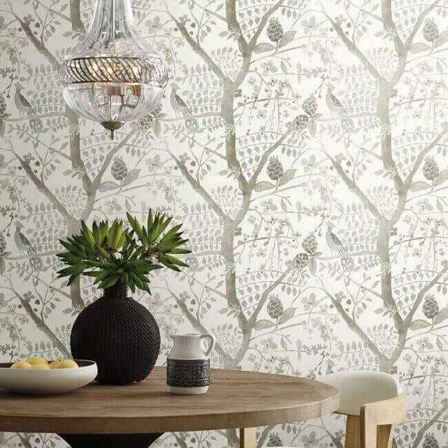 Peacock Block Print Off White Wallpaper - York Wallcoverings - BO6635 - York Wallcoverings Wallpaper