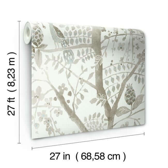 peacock-block-print-off-white-wallpaper-york-wallcoverings-bo6635 - York Wallcoverings Wallpaper