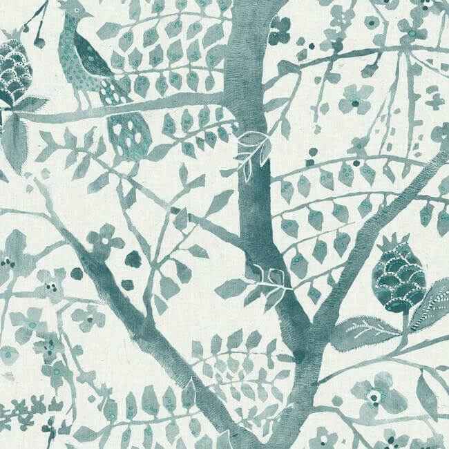 Peacock Block Print Teal Wallpaper - York Wallcoverings - BO6632