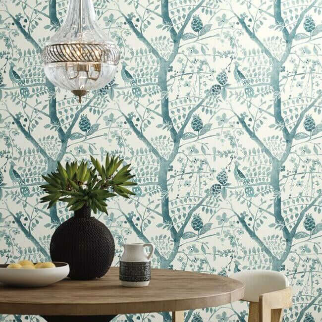 peacock-block-print-teal-wallpaper-york-wallcoverings-bo6632 - York Wallpaper Wallpaper