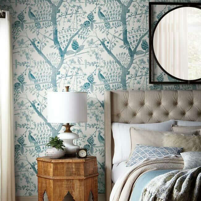 peacock-block-print-teal-wallpaper-york-wallcoverings-bo6632 - York Wallpaper Wallpaper
