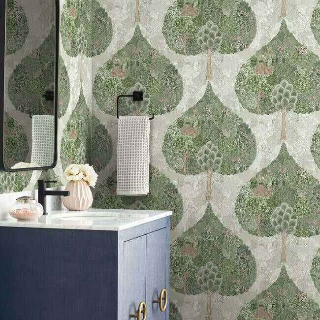 Mystic Forest Green & Coral Wallpaper - York Wallcoverings - BO6702 - York Wallcoverings Wallpaper