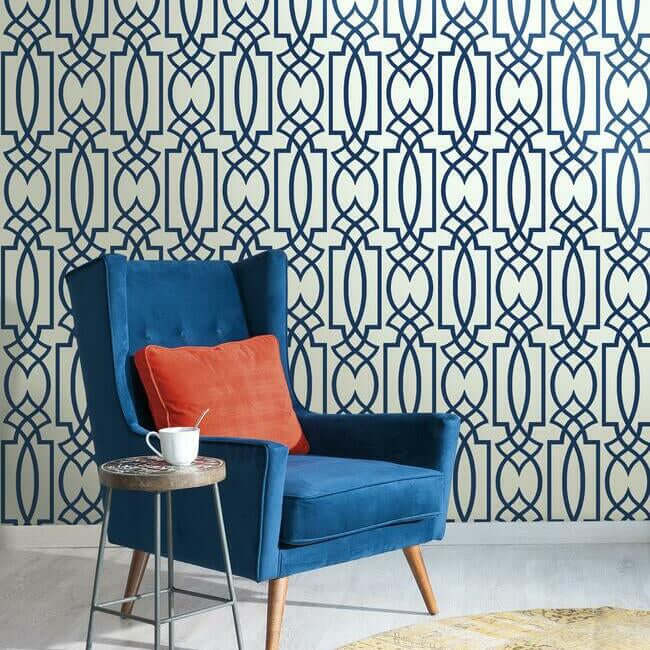 large-lattice-blue-wallpaper-york-wallcoverings-cm2383 - York Wallpaper Wallpaper