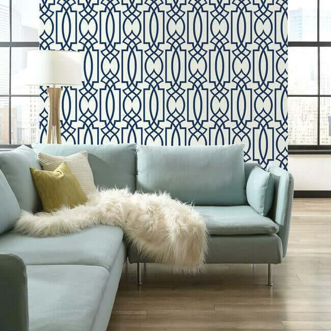 large-lattice-blue-wallpaper-york-wallcoverings-cm2383 - York Wallpaper Wallpaper
