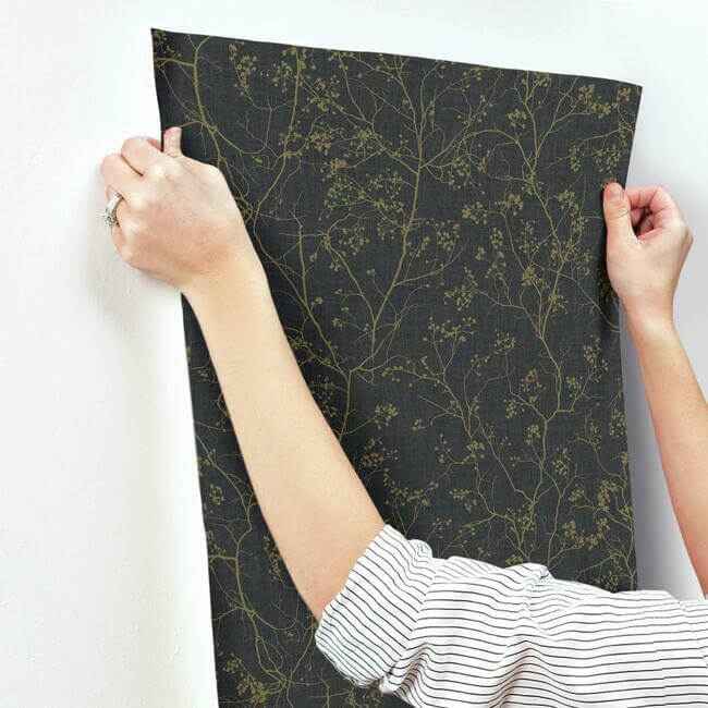 Luminous Branches Black & Gold Wallpaper - York Wallcoverings - DD3811 - York Wallcoverings Wallpaper