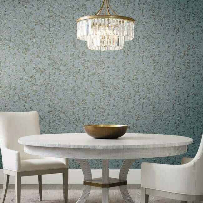 Luminous Branches Blue & Gold Wallpaper - York Wallcoverings - DD3813 - York Wallcoverings Wallpaper